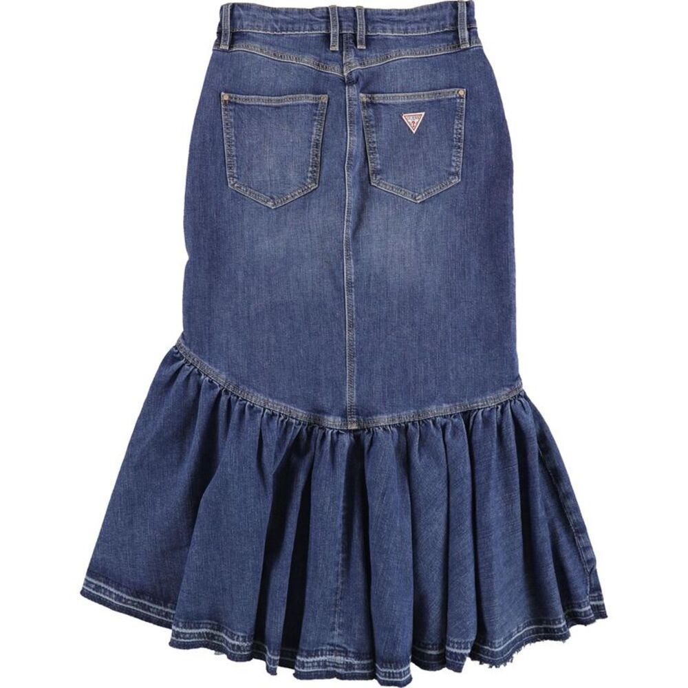 GUESS Womens Ruffled Denim Skater Skirt, Blue, 26, DM - Picture 2 of 3